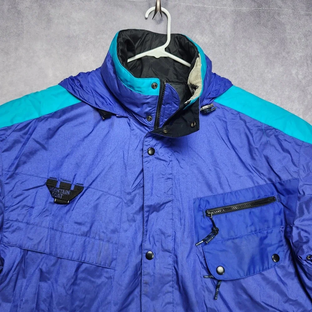 Mountain Goat Vintage Mens L‎ Jacket Blue Teal Color Block Hooded Windbreaker